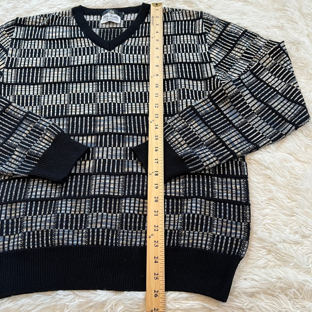Vtg Montechiaro Mens Sweater Large Black Y2K Patchwork 3D Italy Grandpa 15820x - Picture 4 of 9